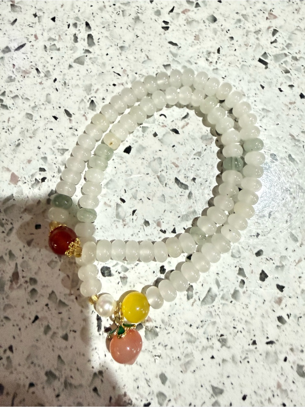 Tiansham Cui Jade Abcus Beads Multi Wrap bracelet，Agate Peach Pendant